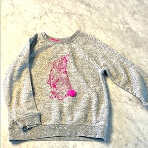 Mini Boden heathered gray sweatshirt with pink bunny design